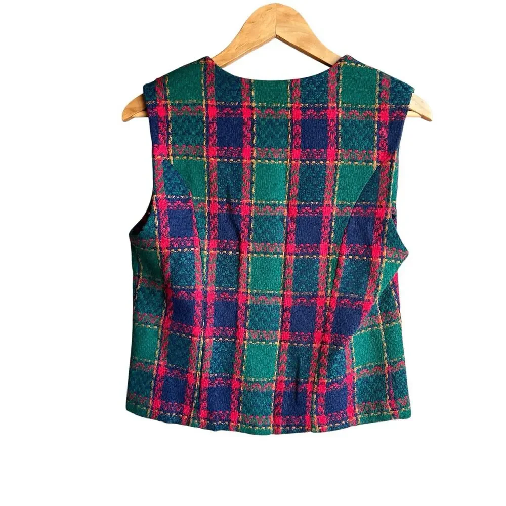 VTG Christmas Plaid Blazer & Vest Acrylic Knit G.W. Division Of Graff Size 10